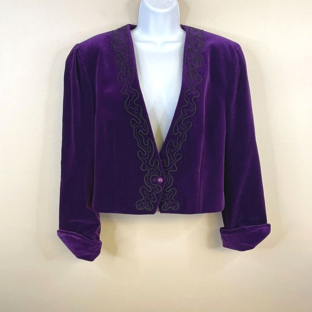 Vintage Velvet Embroidered Blazer 12 Indie Party Cropped Holiday Luxury Jacket